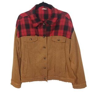 POL Red and Brown Plaid Jacket